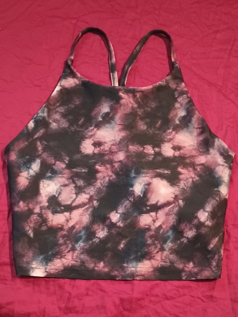 Old Navy Active Women's Pink and Black Tie-Dye Crop Tank Top Size M Gym Workout